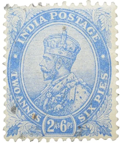 Postal Stamp of George V 2 Annas 6 Pies Blue Colour - Used Condition as per image.