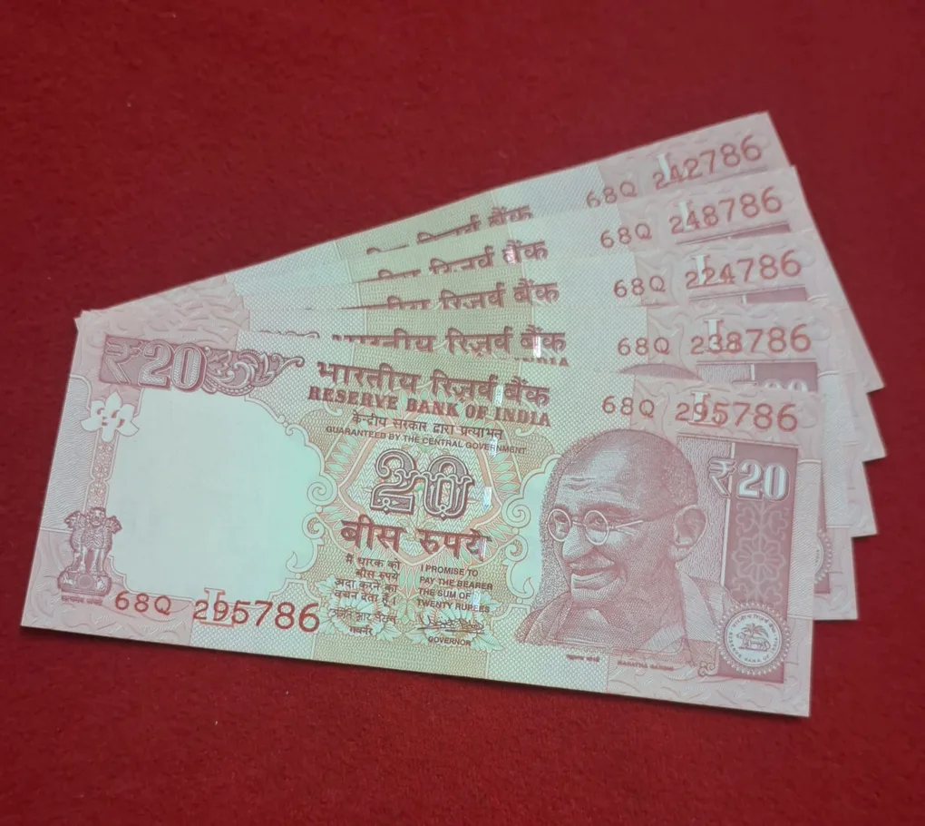 20 Rupee 5 Notes Ending 786 Same Prefix GEM UNC Condition