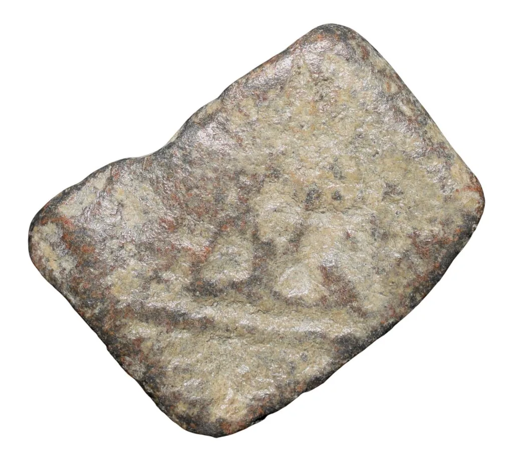 Lead Coin of Western Kshatrapa - Rudrasena III? (3rd Cen. AD) with Bull/3-Arched Hill Rare