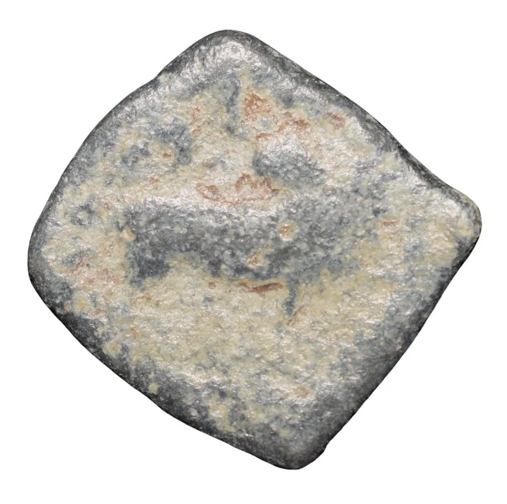 Lead Coin of Western Kshatrapa - Rudrasena III? (3rd Cen. AD) with Bull facing Right/3-Arched Hill Rare