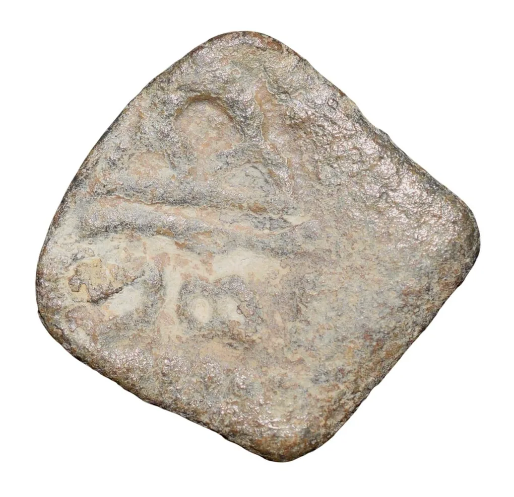 Lead Coin of Western Kshatrapa - Rudrasena III? (3rd Cen. AD) with 3-Arched Hill & Date in Brahmi Rare