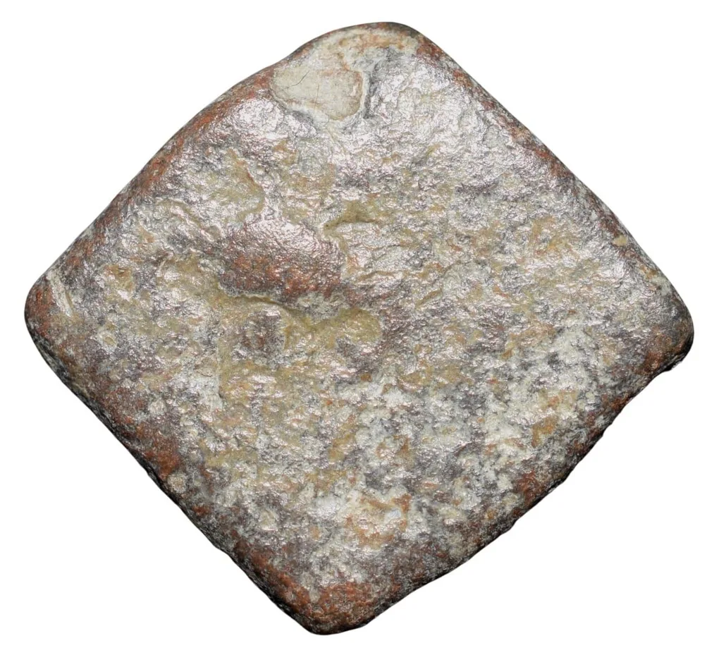 Lead Coin of Western Kshatrapa - Rudrasena III? (3rd Cen. AD) with Bull facing Right/3-Arched Hill Rare