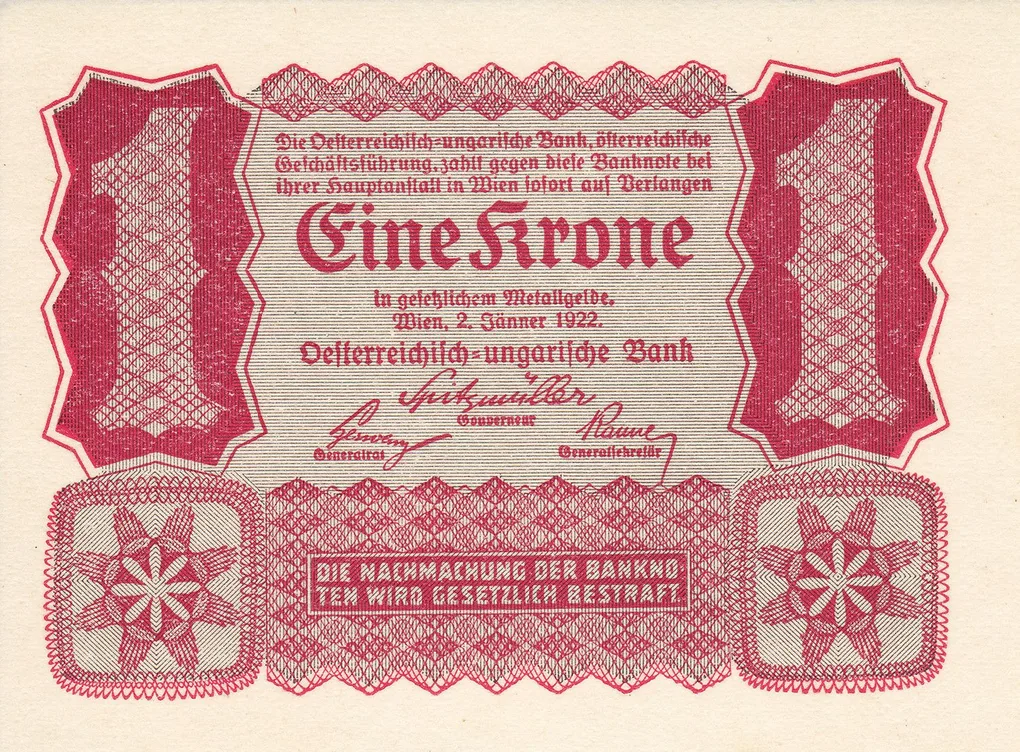 Austria One Krone World Banknote Ultra Unique and Rare Issued in 1922