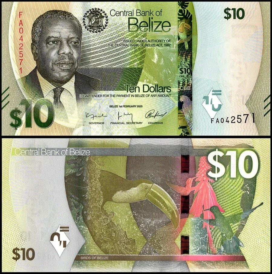 Belize 10 Dollars World Banknote 2025 P75 UNC Latest Unique and Rare