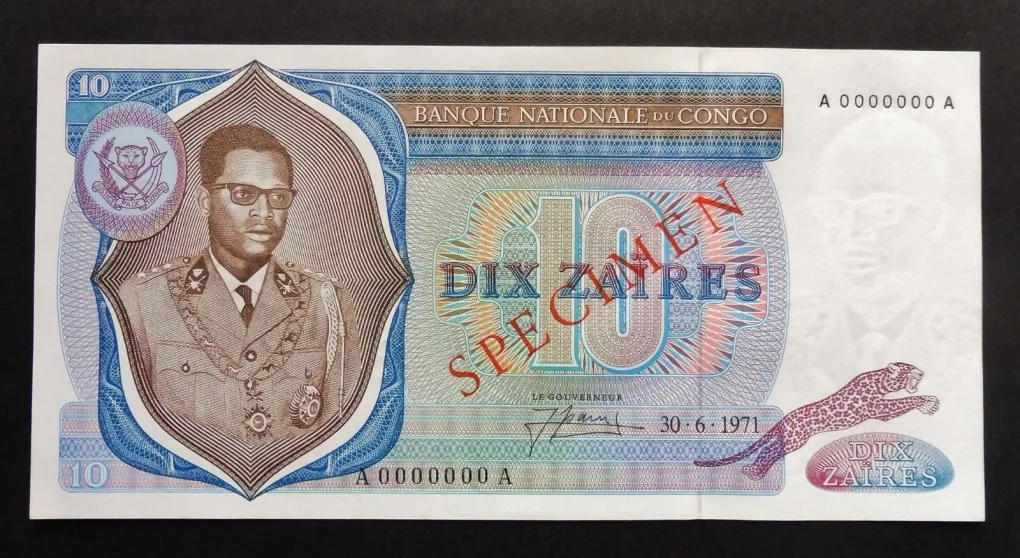 Congo Democratic Republic 10 Zaires Specimen 30 6 1971 Pick 15 s UNC Uncirculated Ref 3 World Banknote Specimen Unique and Rare
