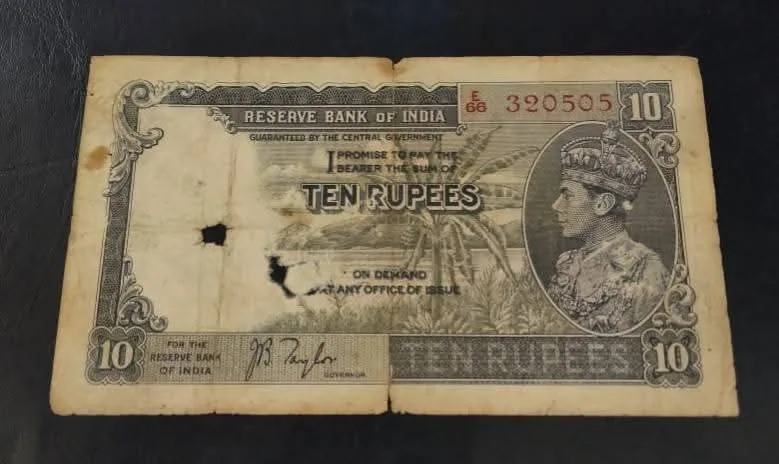 Rare British India. 10₹ Governor. J. B. Taylor King👑🔱🏰 George VI Side Face & Back 2 🐘Elephants Condition as Images Same and similar piece available