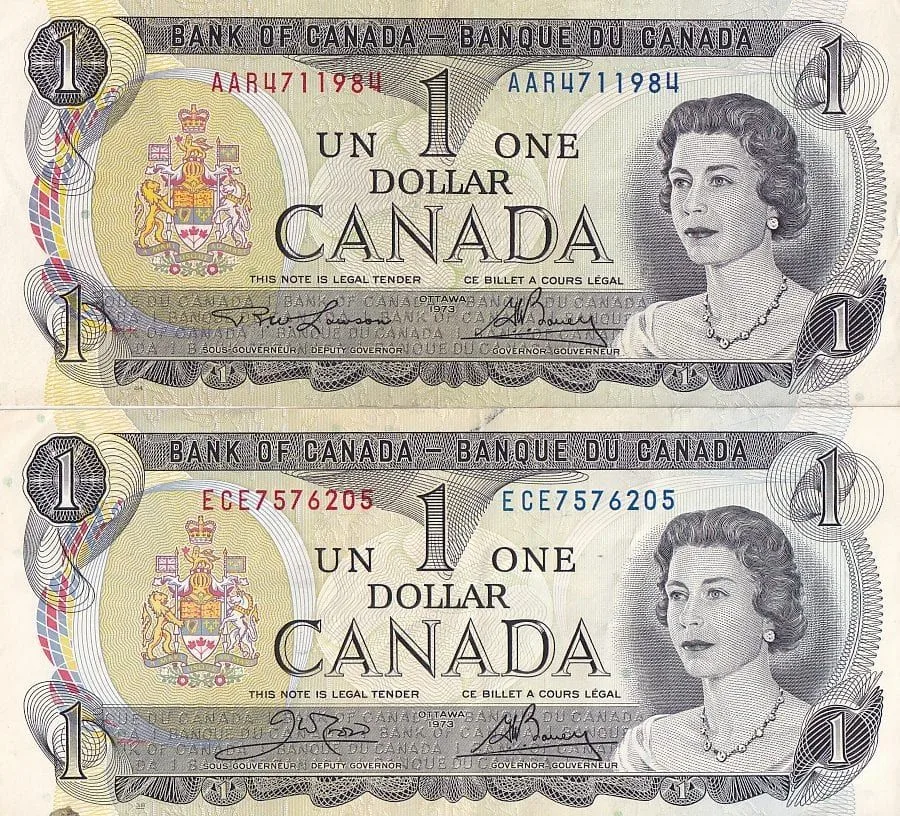 Canada 1 Dollar 1973 Two Different Deputy Governer Signature Set Rare #2