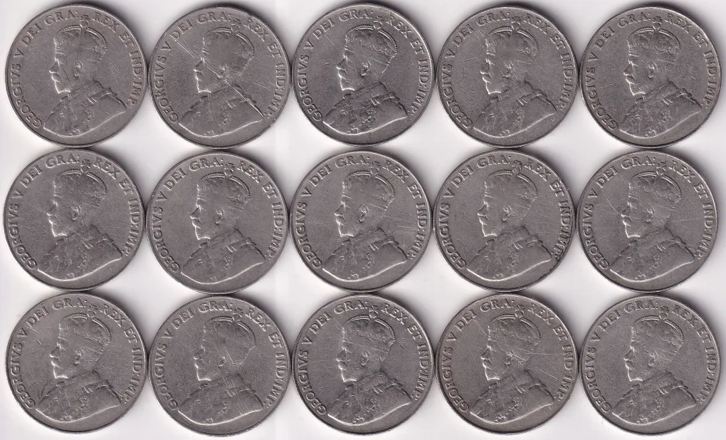 Canada 1922 to 1936 Nickel Five Cents Collection George V King Ex Rare