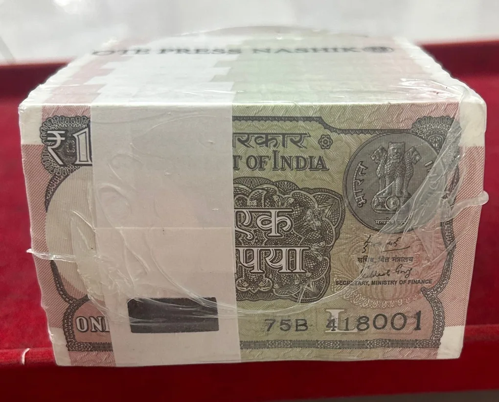 Rare 1 Rupee 2019 Rare Date gov…Subhash garg Complete RIM Sealed Mint Packed 1000 Notes GEM UNC