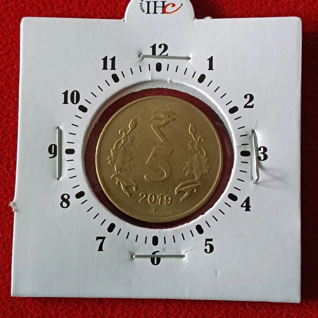 Five Rs Brass 3 "o Clock Error Coin 2019 Year Bombay Mint RBI Mistake Coin