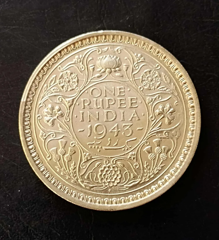 Silver British India King and emperor George vi Denominaton 1₹ 1943 Same and similar piece available