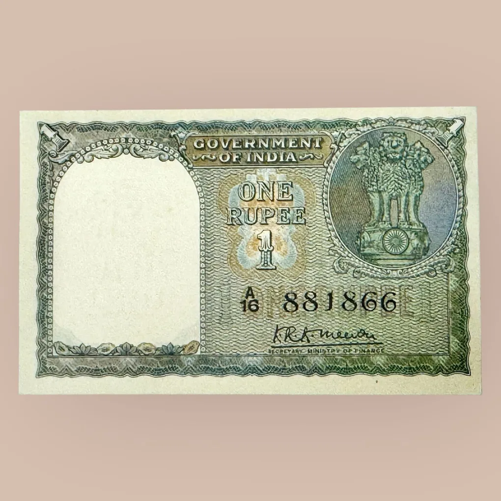 A1 Re 1 First Issue without Pin BUNC signed by KRK Menon Very Unique and Rare UNC