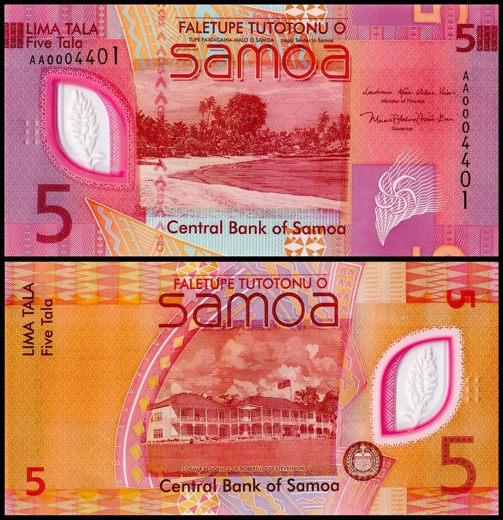 Samoa 5 Tala Banknote 2023 ND P47 UNC Polymer UNC Unique and Rare