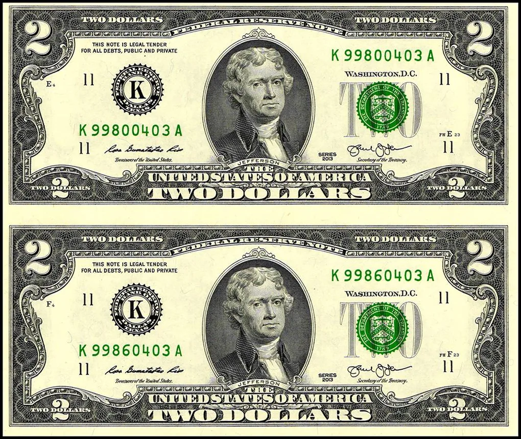 USA 2 Dollars Banknote 2013 Issue K Series Gem UNC 2 Notes Uncut Sheet Very Unique and Ultra Rare