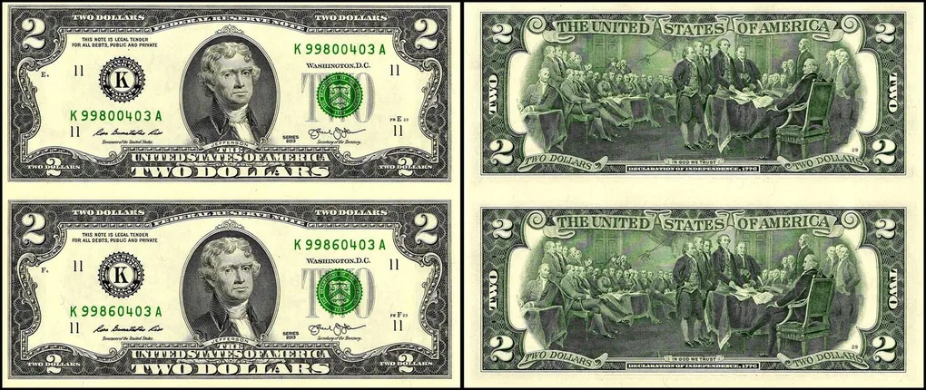 USA 2 Dollars Banknote 2013 Issue K Series Gem UNC 2 Notes Uncut Sheet Very Unique and Ultra Rare