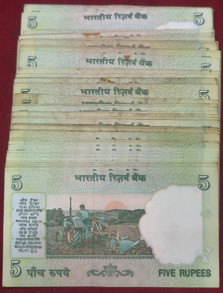 5 Rupees Tractor Issue MIX Governor NON UNC (100 Note LOTT)