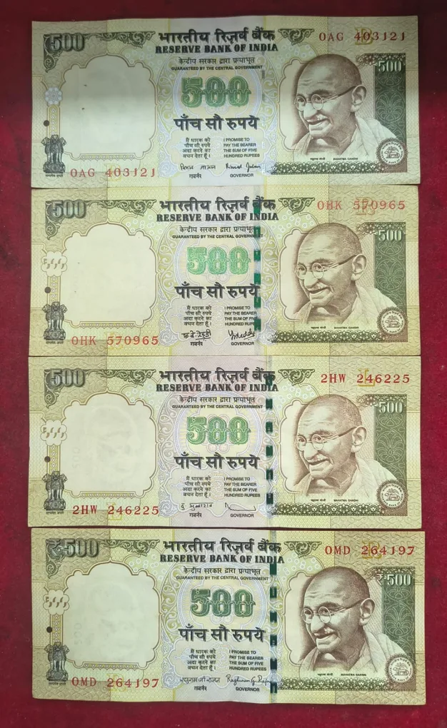 500 Rupees 4 Different Governor Top Condition Rare Set