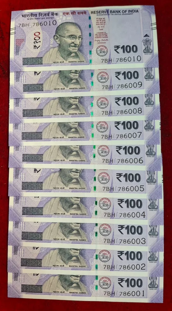 786001 - 786010 ( 10 PCS Set) 100 Rupees GEM UNC Rare ( 9 Note Set)