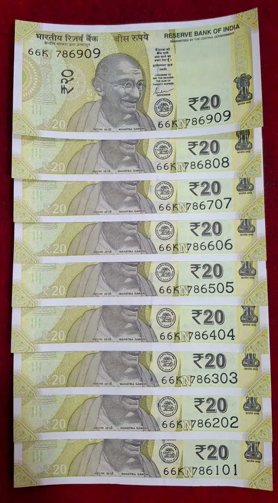 786101 - 786909 ( 9 PCS Set) 20 Rupees GEM UNC Rare ( 9 Note Set)