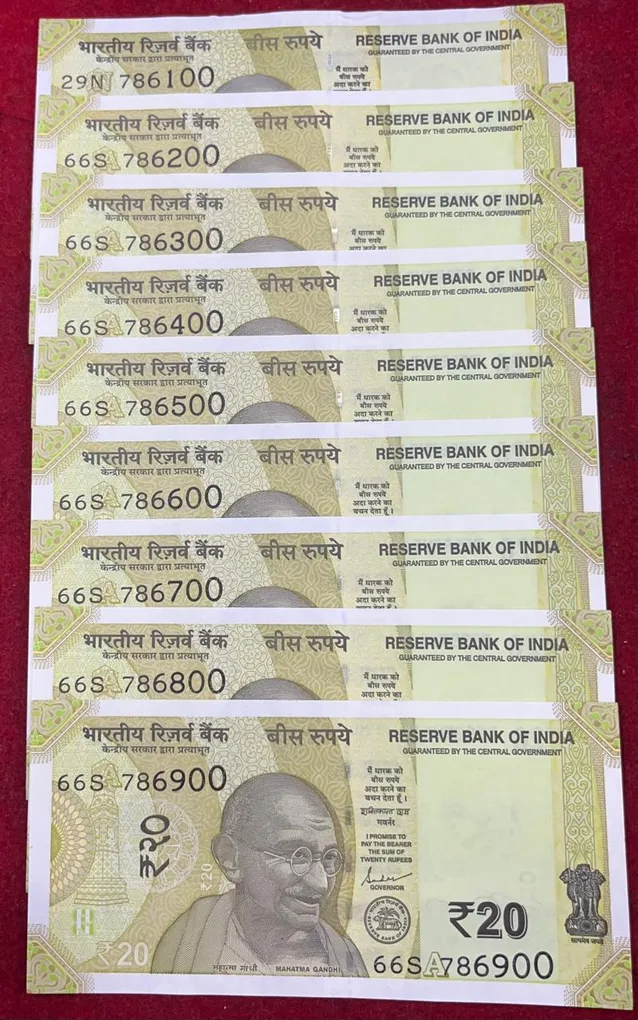 786100 - 786900 ( 9 PCS Set) 20 Rupees GEM UNC Rare ( 9 Note Set)