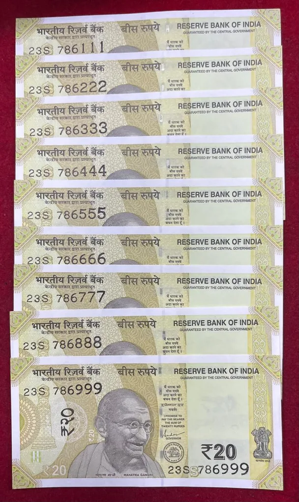 786111 - 786999 ( 9 PCS Set) 20 Rupees GEM UNC Rare ( 9 Note Set)