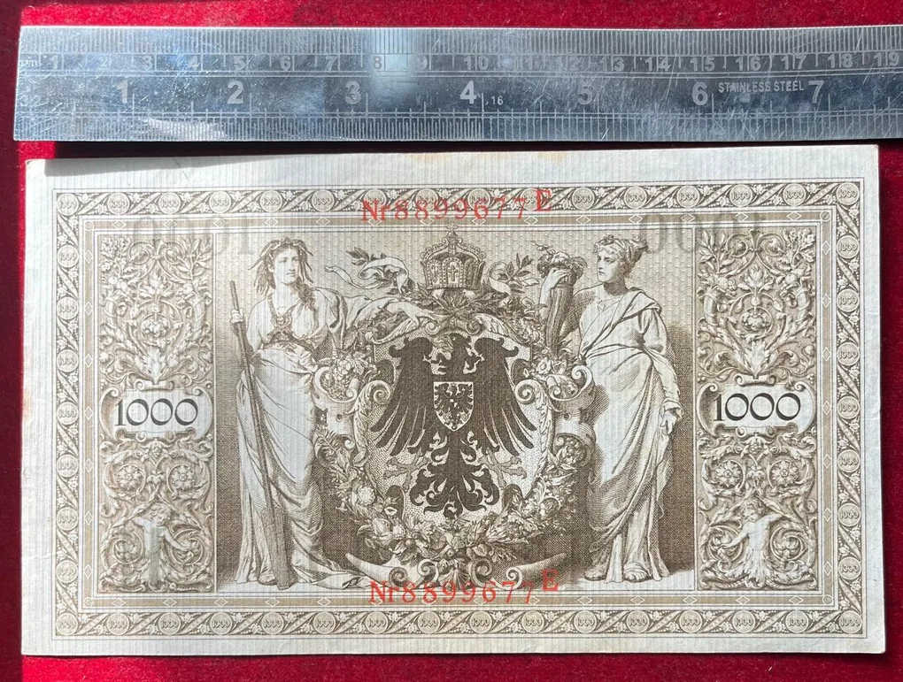 German 1000 MARK 1910 Big Size Red LOGO Rare Note