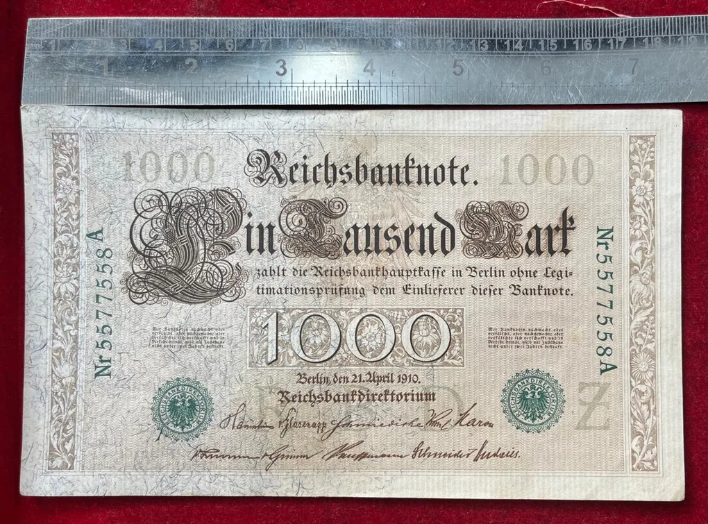 German 1000 MARK 1910 Big Size Green LOGO Rare Note