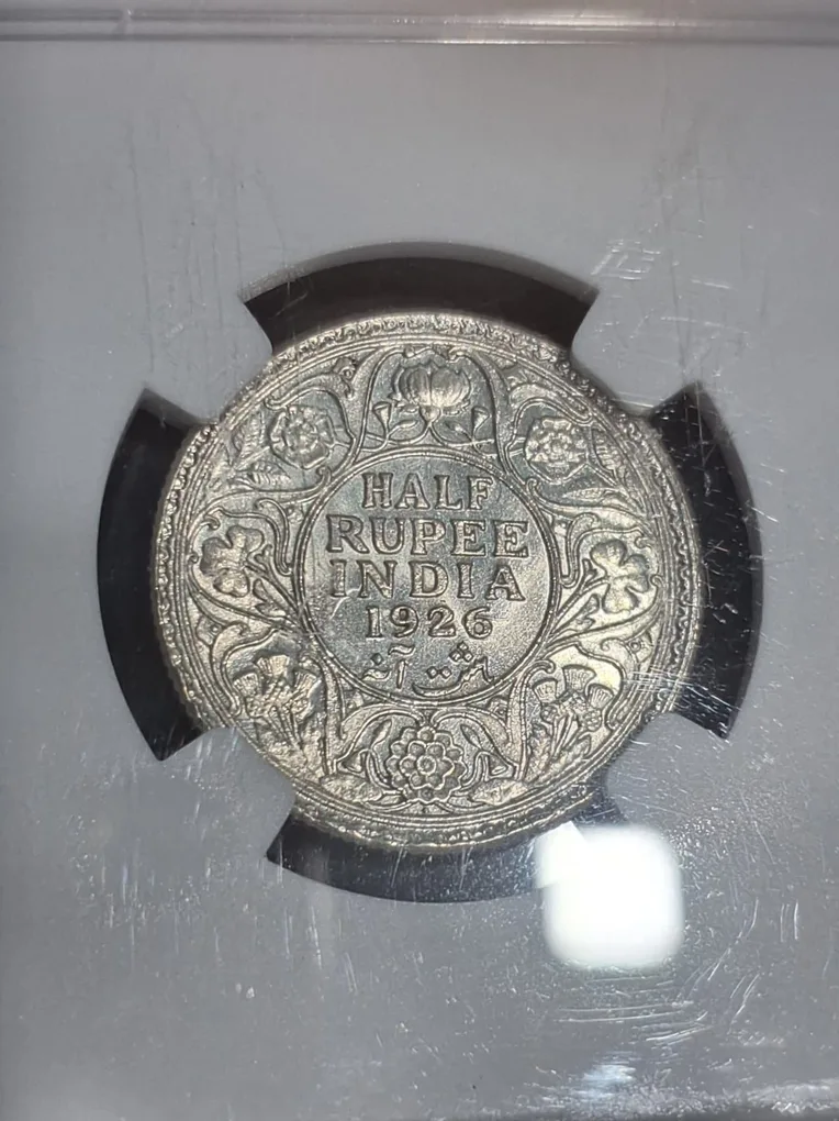 Rare Half Rupee 1926 NGC Graded Coin UNC Details George V King Emperor Coin