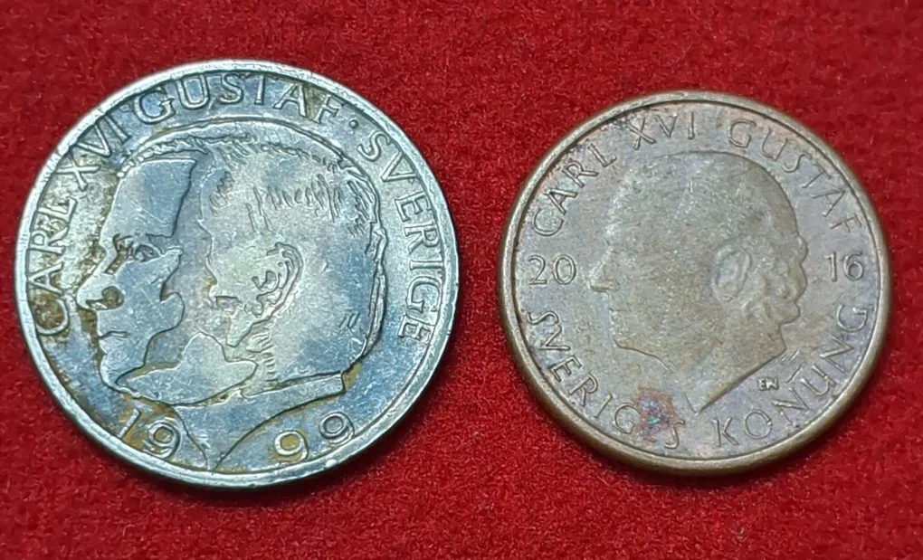 Sweden 2 Coins 1 Krona , 2 Kronor Coin