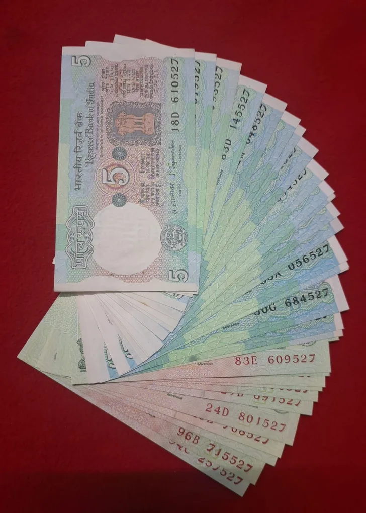 5 Rupee Signature Set C-15 to C-45 GEM UNC Condition Ending Last 3 Digit Same 610527