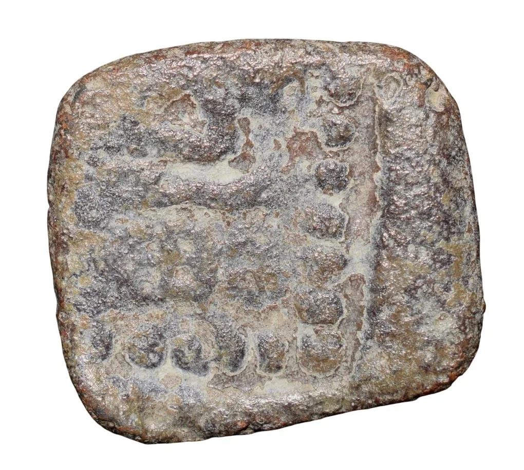 Lead Coin of Western Kshatrapa - Rudrasena III? (3rd Cen. AD) with Brahmi Legends above 3-Arched Hill Rare
