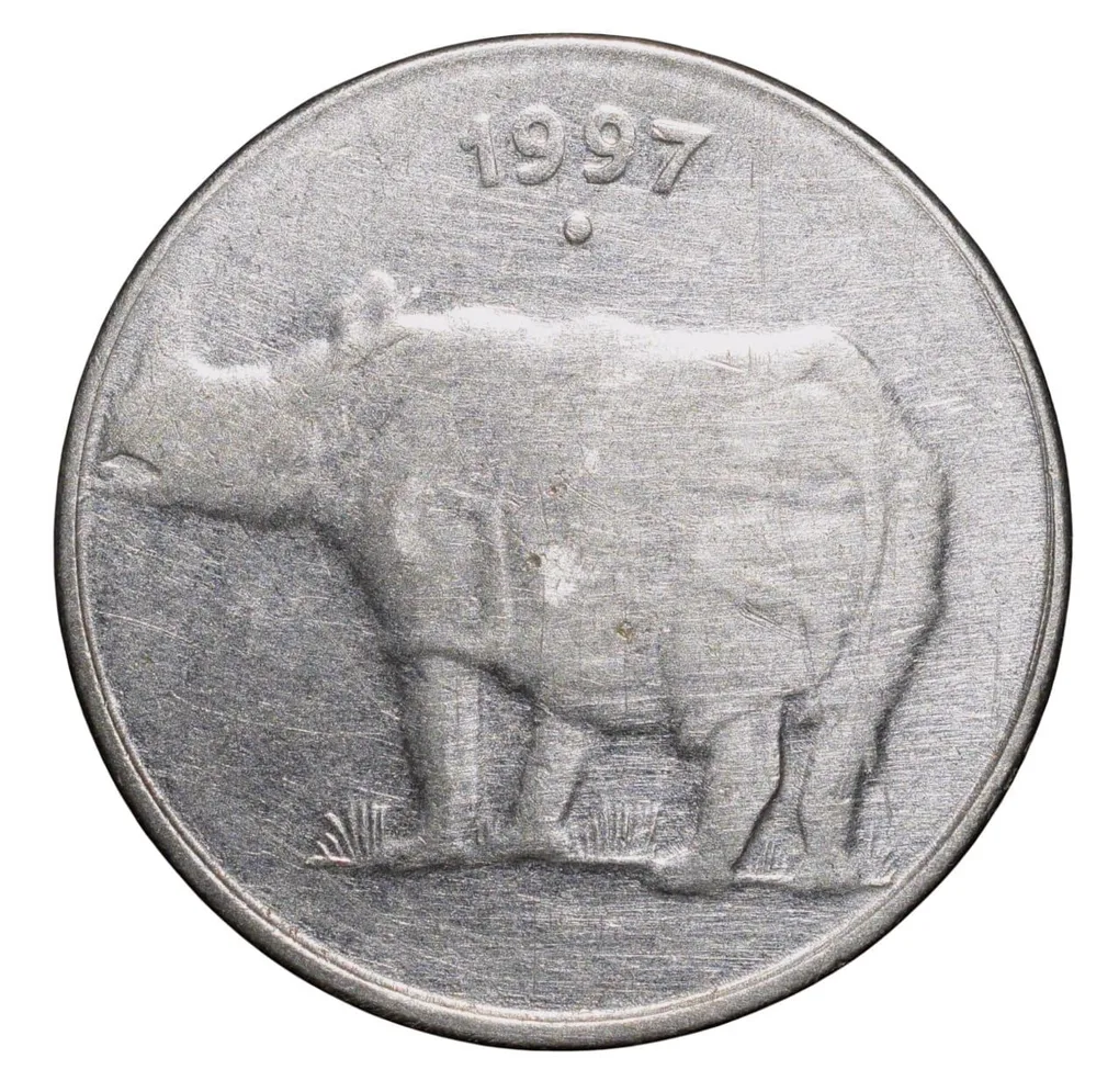 Steel 25 Paise of Republic India (AD 1997) of Noida Mint Scarce