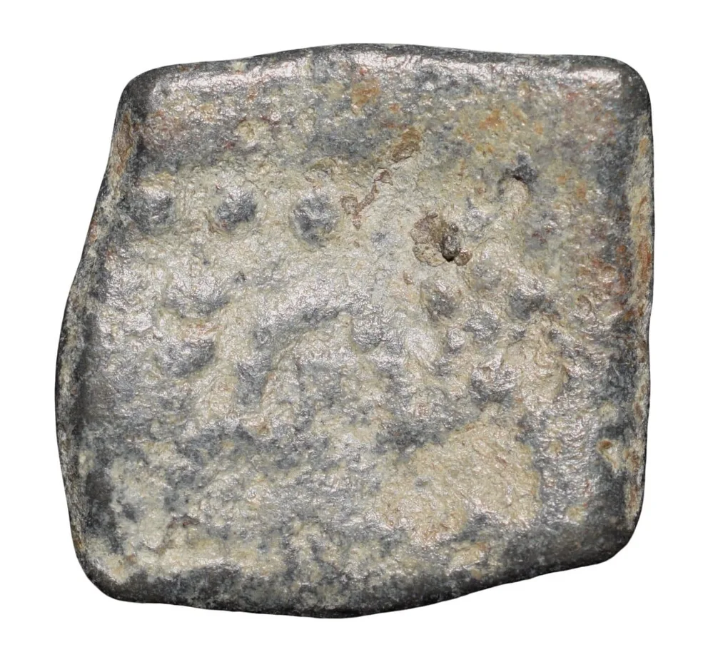 Lead Coin of Western Kshatrapa - Rudrasena III? (3rd Cen. AD) with Bull/3-Arched Hill Rare