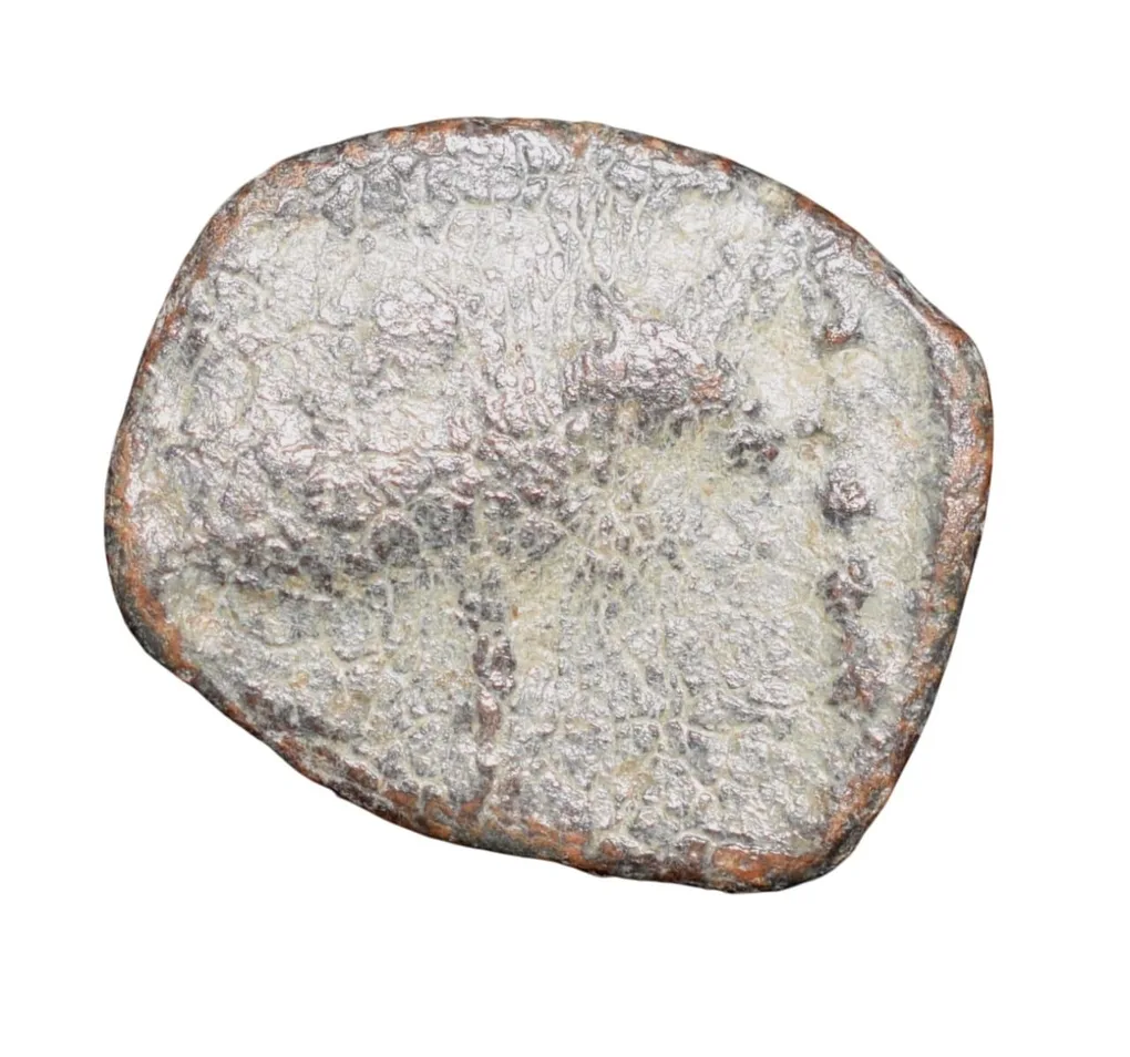Lead Coin of Western Kshatrapa - Rudrasena III? (3rd Cen. AD) with Bull/3-Arched Hill Rare