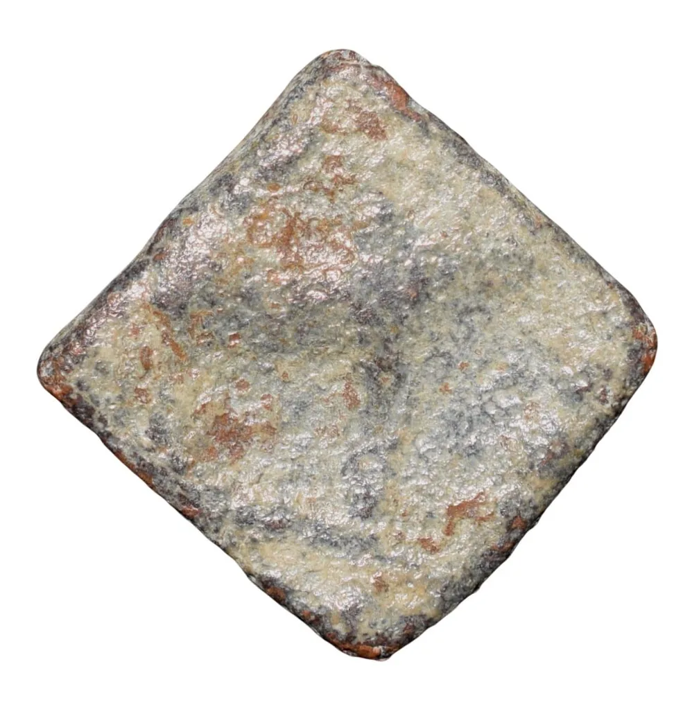Lead Coin of Rudrasen III? of Western Kshatrapa(300-400 AD) Elephant Facing/6-Arched Hill