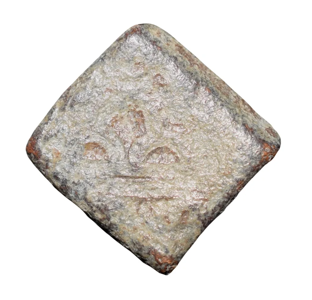 Lead Coin of Rudrasen III? of Western Kshatrapa(300-400 AD) Elephant Facing/6-Arched Hill