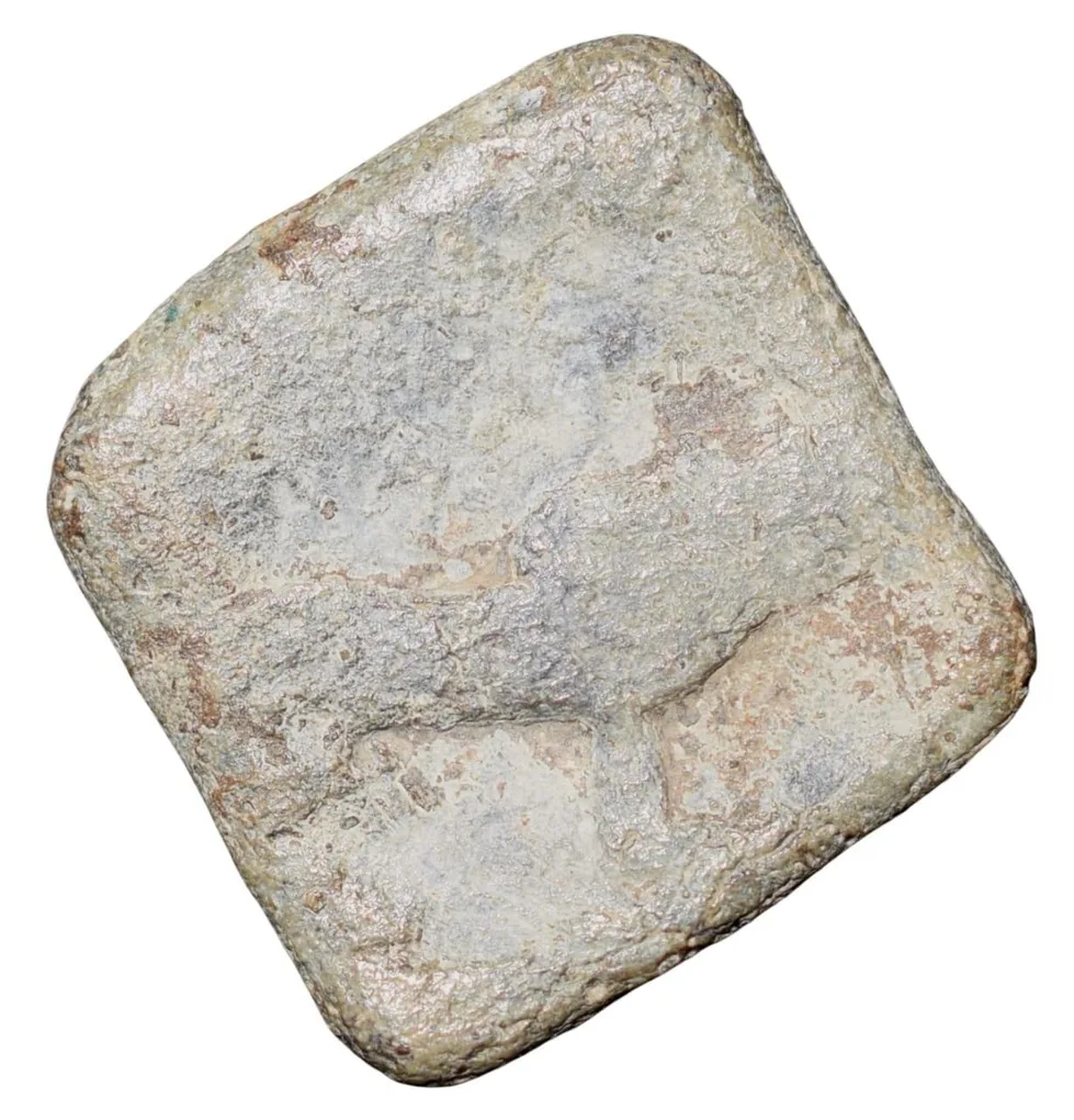 Lead Coin of Rudrasen III? of Western Kshatrapa(300-400 AD) Elephant Facing/6-Arched Hill