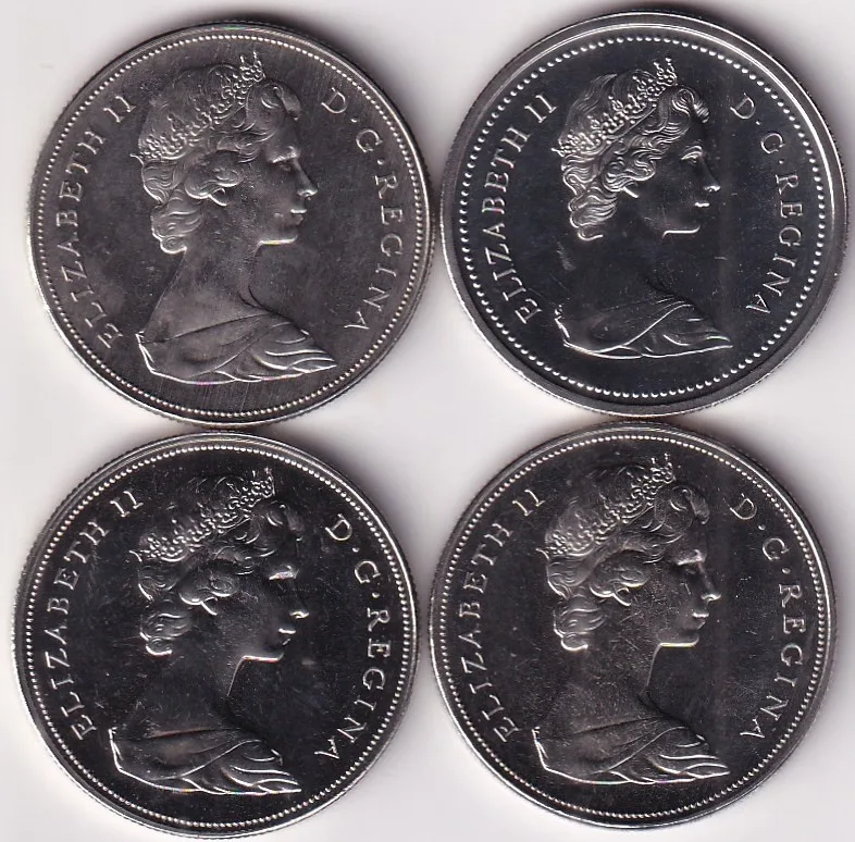 Canada 1 Dollar 1968 1969 1972 1975 Four Nickel Unc Coins Lot