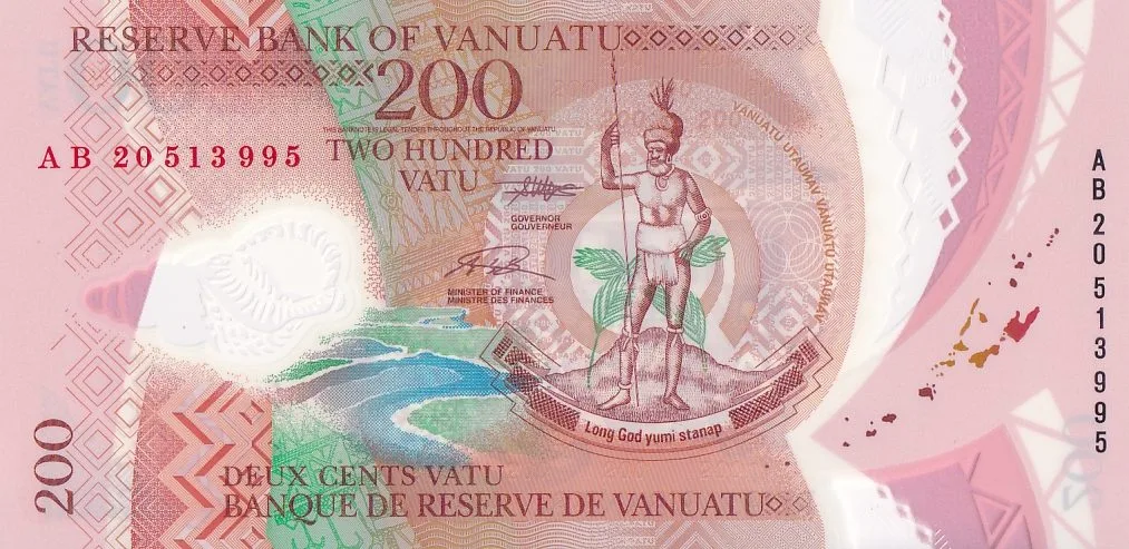 AB prefix 200 Vatu of Vanuatu Polymer Note Unc