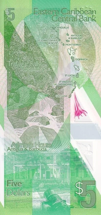 5 dollars of eastern carribean queen elizabeth ii polymer unc note rare
