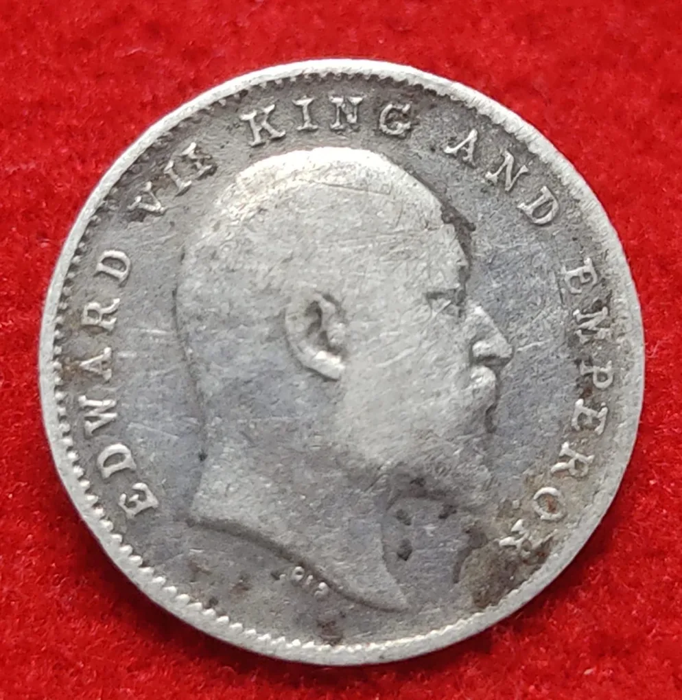 Two Anna Silver Coin Edward VII 1910 Calcutta Mint