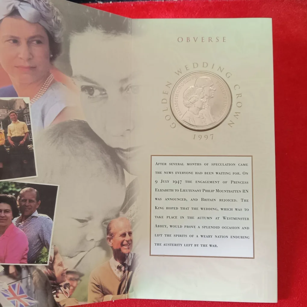 Rare Proof Coin Set 1997 Year Great Britain Golden Wedding Crown Proof Coin 5 Pounds Royal Mint Issue