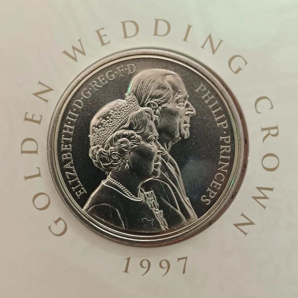 Rare Proof Coin Set 1997 Year Great Britain Golden Wedding Crown Proof Coin 5 Pounds Royal Mint Issue