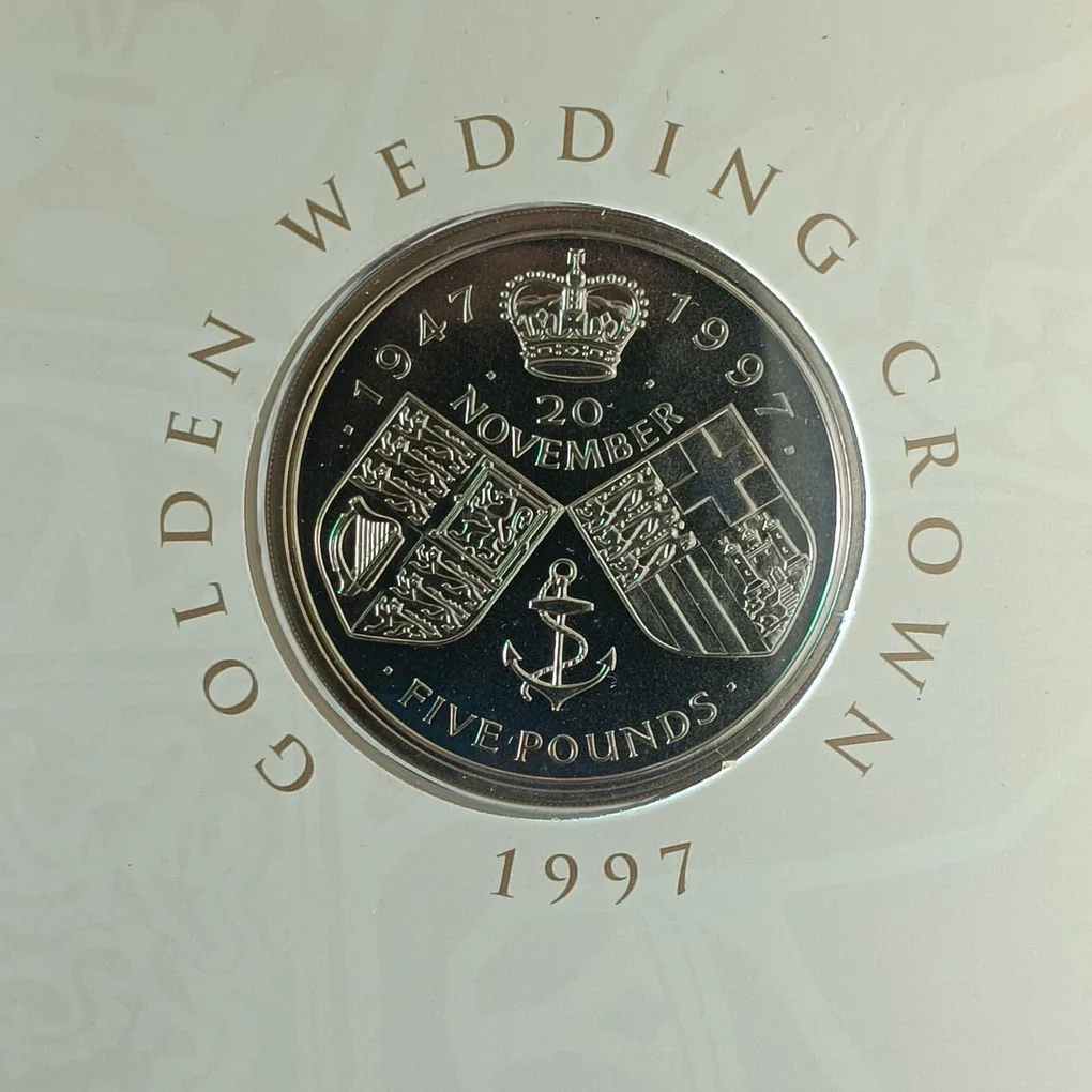 Rare Proof Coin Set 1997 Year Great Britain Golden Wedding Crown Proof Coin 5 Pounds Royal Mint Issue