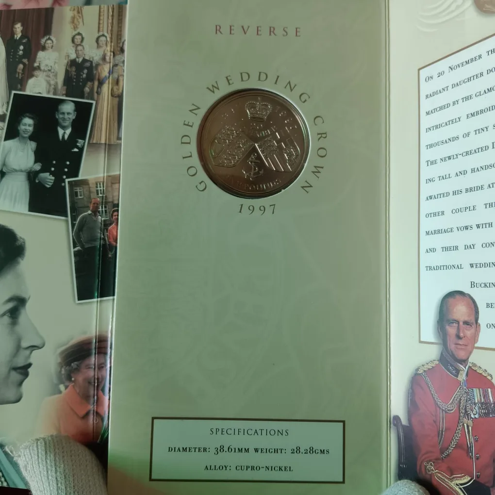 Rare Proof Coin Set 1997 Year Great Britain Golden Wedding Crown Proof Coin 5 Pounds Royal Mint Issue