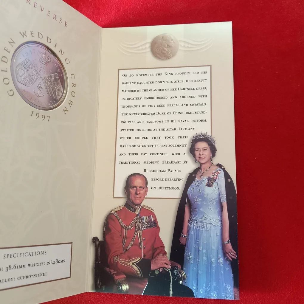 Rare Proof Coin Set 1997 Year Great Britain Golden Wedding Crown Proof Coin 5 Pounds Royal Mint Issue