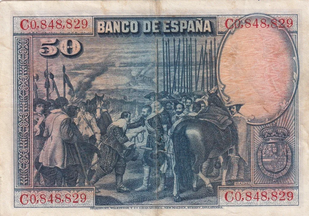 Spain 50 Pesetas Rare Note # B-2