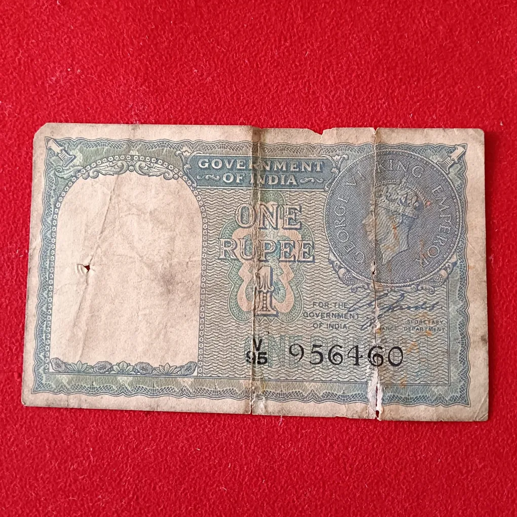 Rare Note One Rupee George Vi 1940 Year British India Note