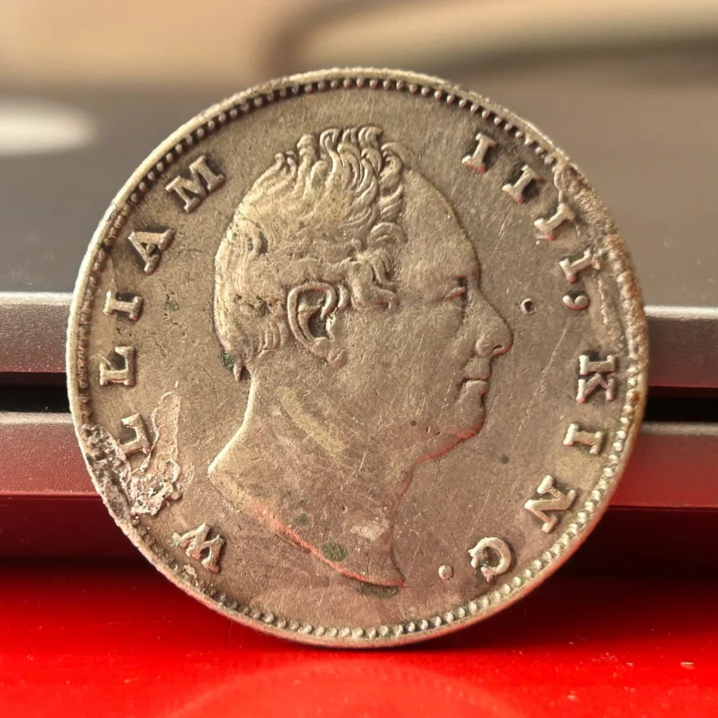 Rare One Rupee 1835 Plain Neck Silver Coin of King William IV Collectible Coins of East India Company Silver 11.66 Gram