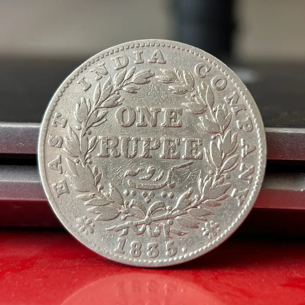 Rare One Rupee 1835 Plain Neck Silver Coin of King William IV Collectible Coins of East India Company Silver 11.66 Gram